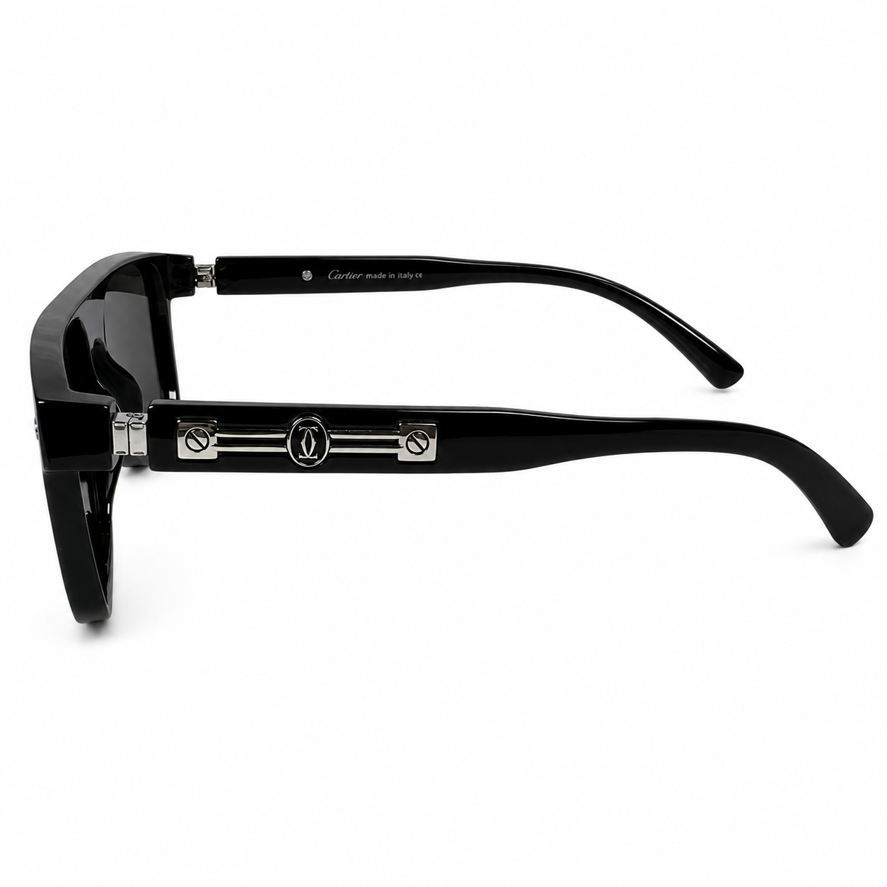 Image of Cartier-style tortoise square aviator sunglasses with polarized green lenses, gold temple detail, and UV400 protection. Bold luxury look, all-day comfort.
