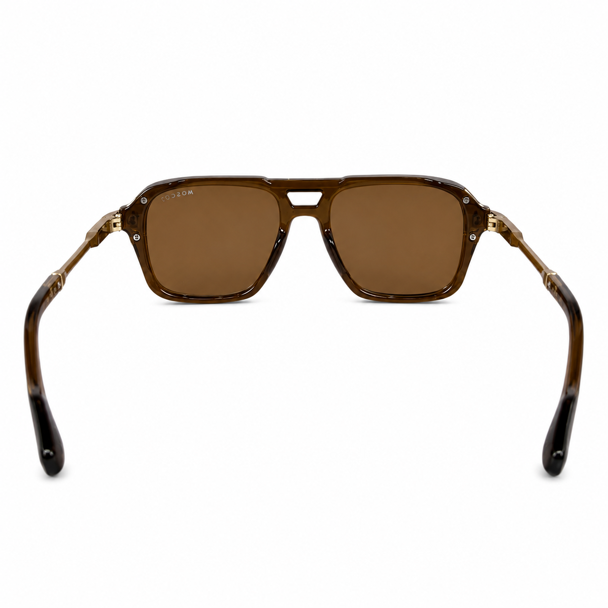 Image of Moscot-Style Translucent Brown Square Navigator Sunglasses | Brown Lenses & Gold Temple Detail | Men’s Luxury Heritage Shades