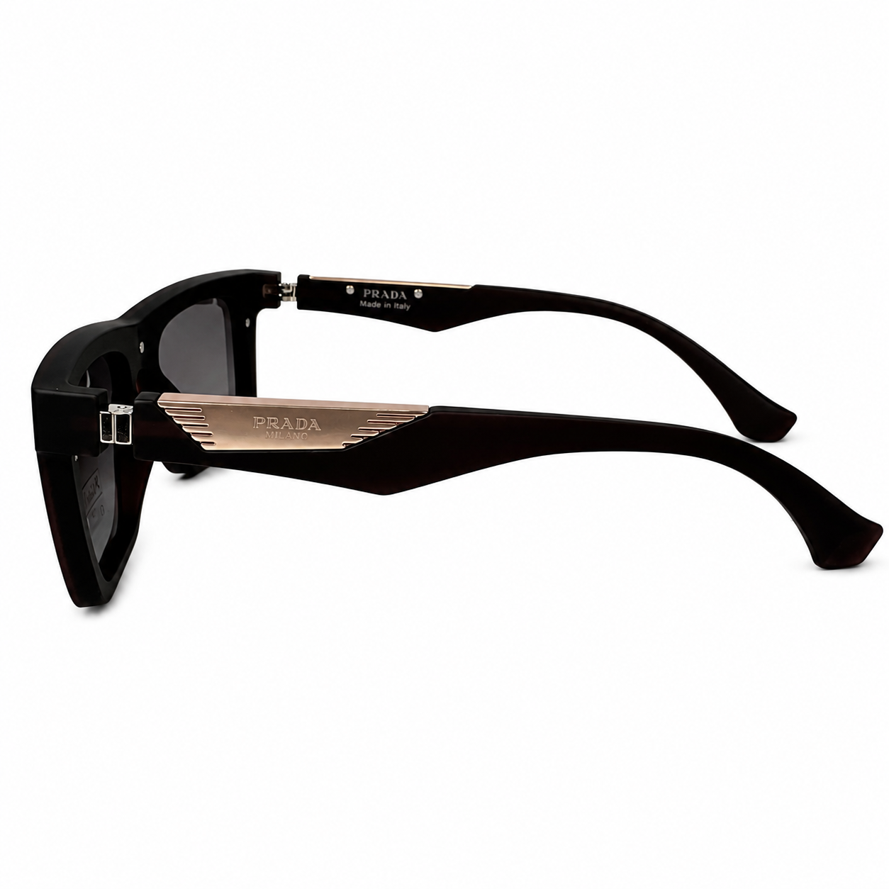 Image of Prada-Style Black Square Shield Sunglasses | Polarized Gradient Gray Lenses & Rose Gold Temple | UV400 Protection