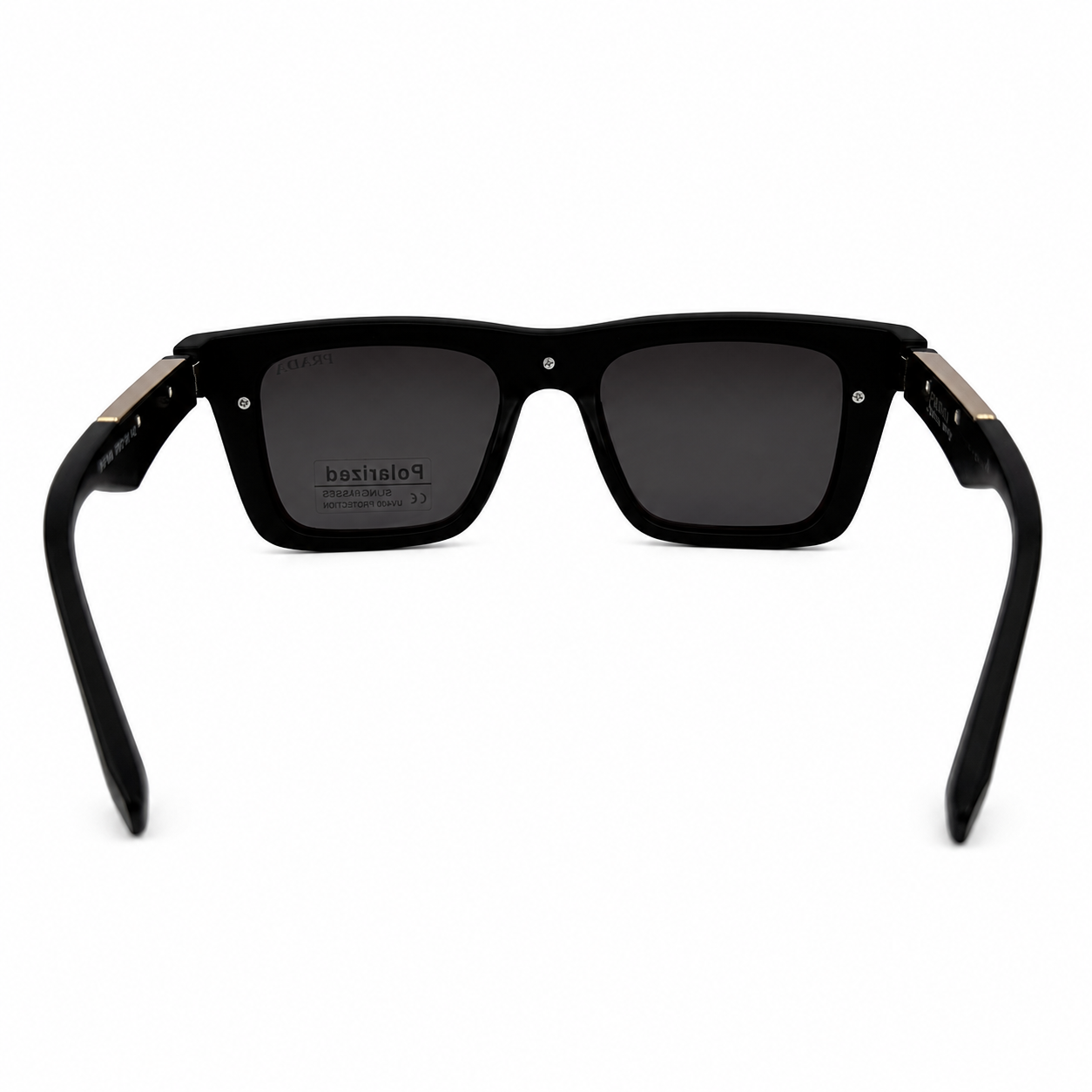 Image of Prada-Style Black Square Shield Sunglasses | Polarized Gradient Gray Lenses & Rose Gold Temple | UV400 Protection