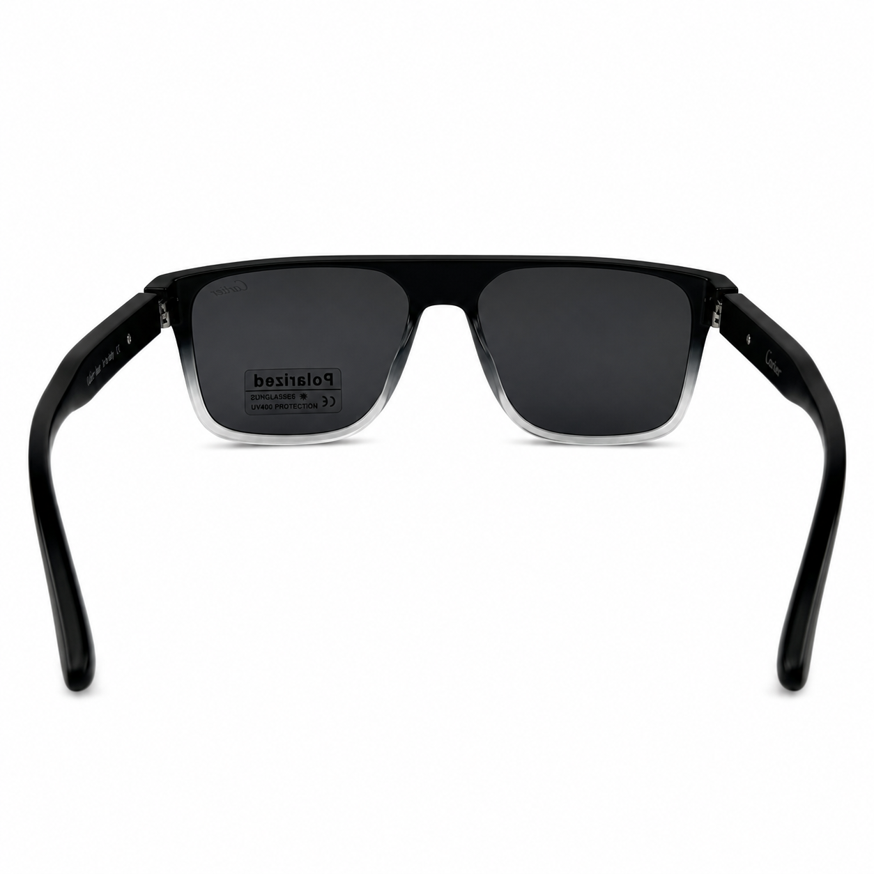 Image of Cartier-Style Black Gradient Square Sunglasses | Polarized Gray Lenses & Gold Temple Detail | UV400 Protection