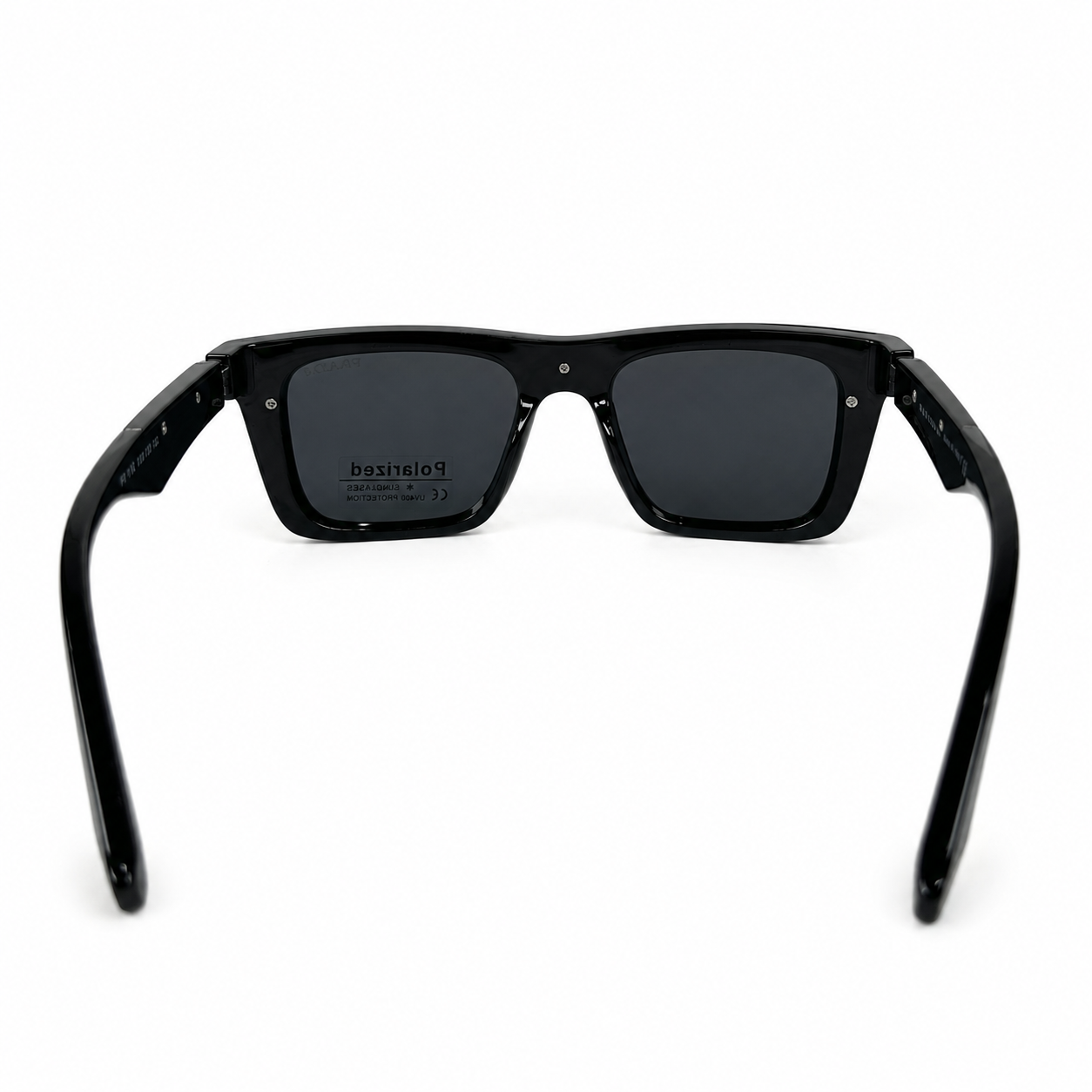 Image of Prada-Style Black Square Shield Sunglasses | Polarized Gray Lenses & Metal Temple Detail | UV400 Protection