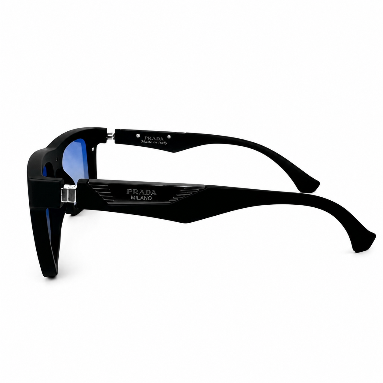 Image of Prada-Style Matte Black Square Shield Sunglasses | Polarized Blue Gradient Lenses & Metal Temple | UV400 Protection