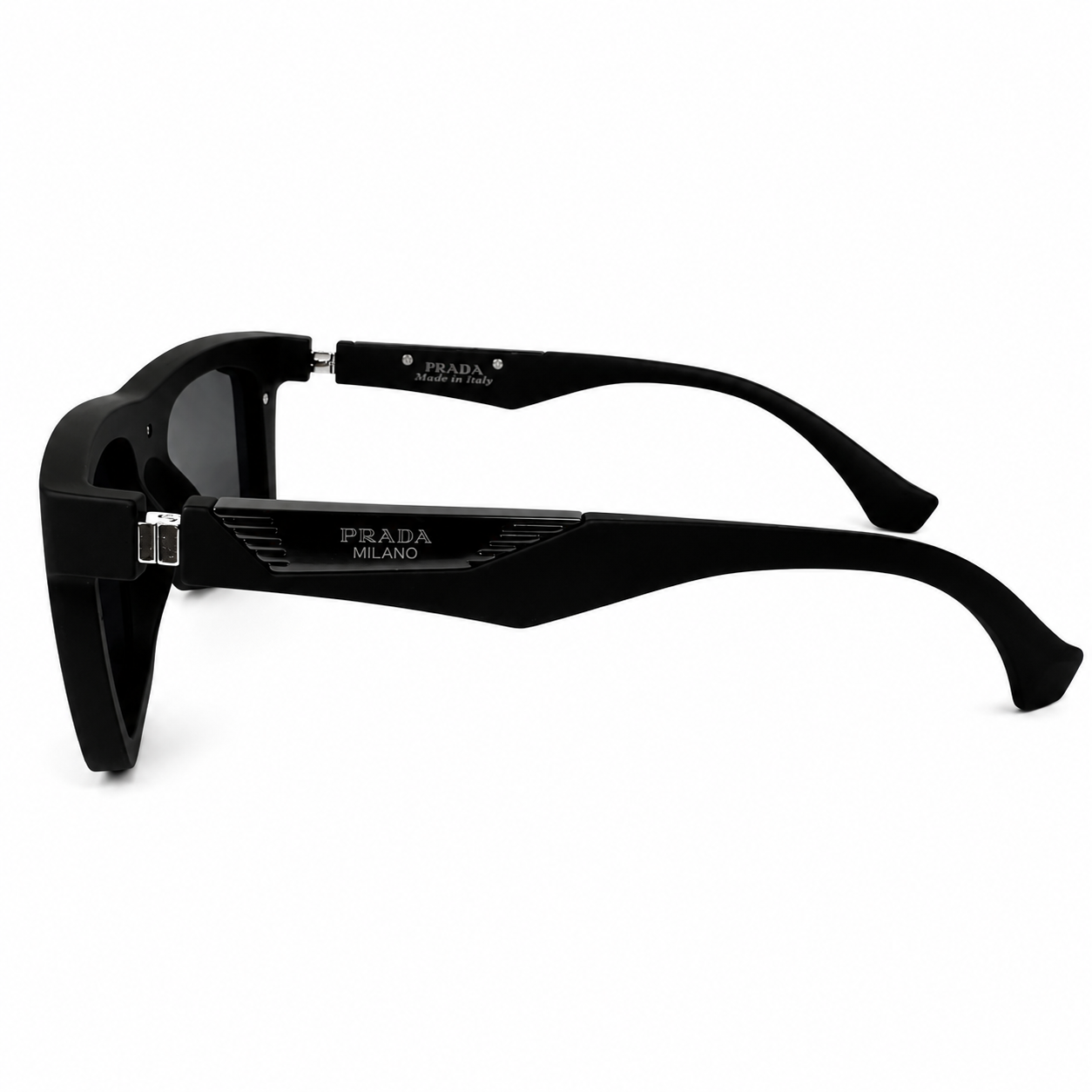 Image of Prada-Style Matte Black Square Shield Sunglasses | Polarized Gray Lenses & Metal Temple Detail | UV400 Protection