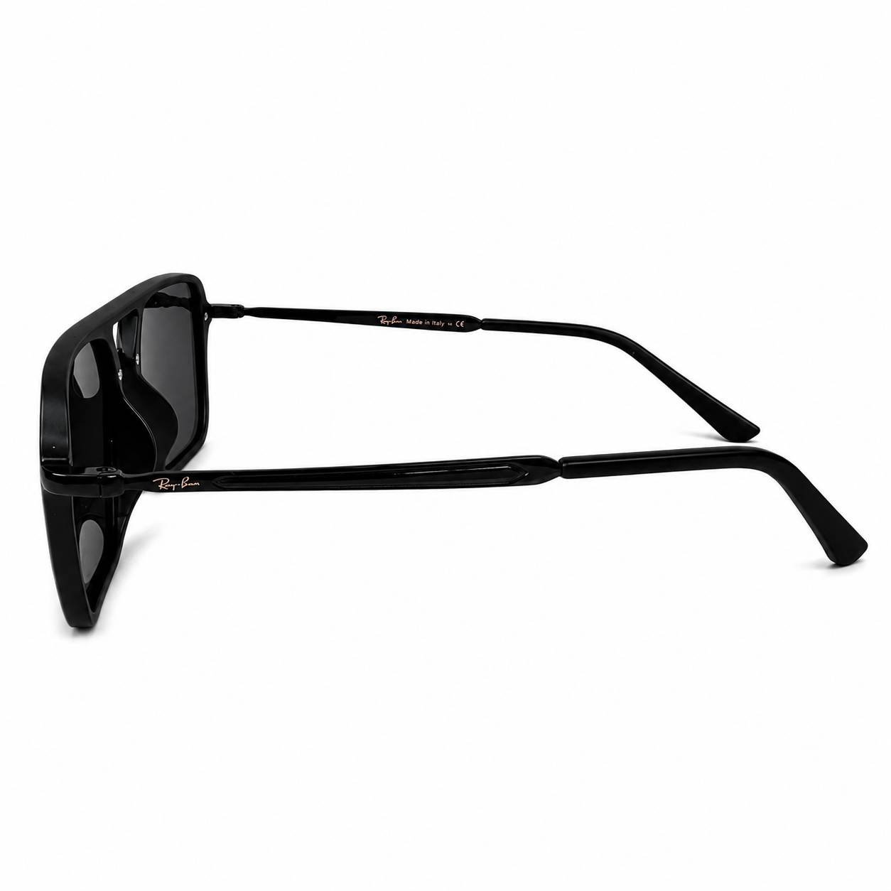 Image of Ray-Ban Style Matte Black Square Navigator Sunglasses | Double Bridge Polarized Lenses & Slim Metal Temples | UV400 Protection