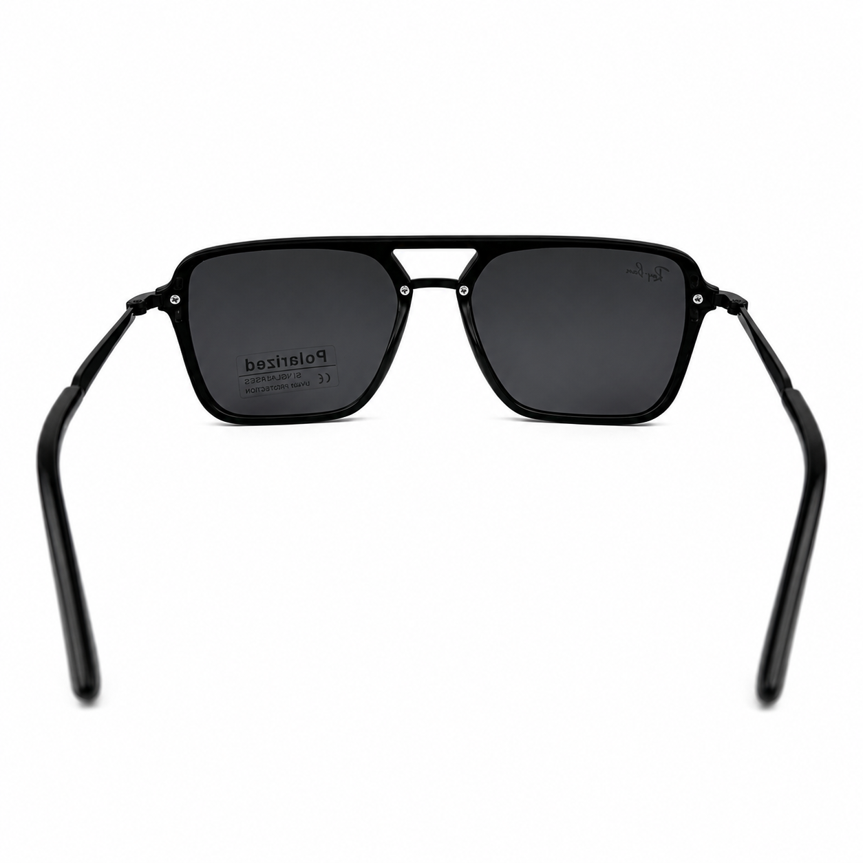 Image of Ray-Ban Style Matte Black Square Navigator Sunglasses | Double Bridge Polarized Lenses & Slim Metal Temples | UV400 Protection