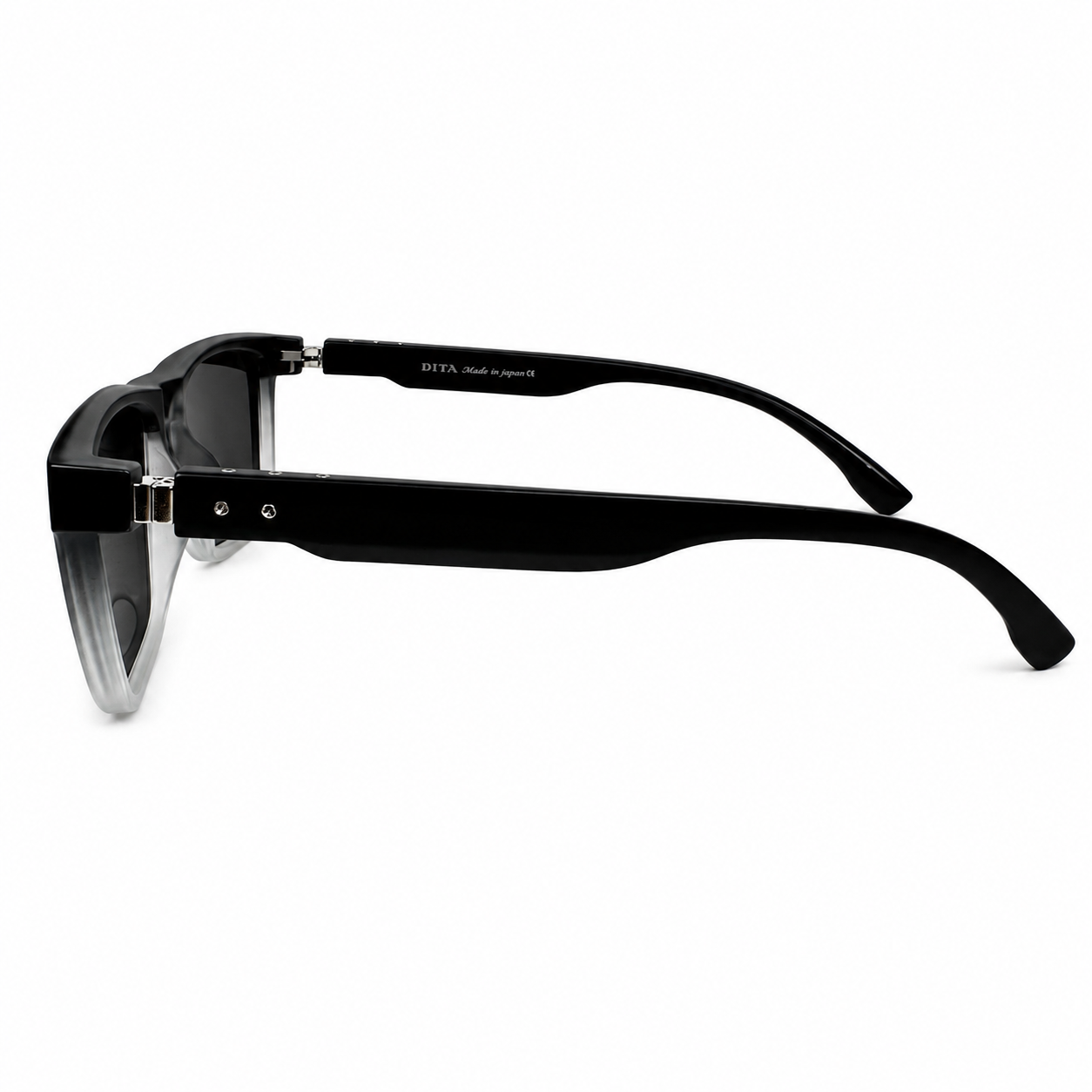 Image of DITA-Style Black Gradient Square Sunglasses | Polarized Gray Lenses & Silver Rivet Detail | UV400 Protection