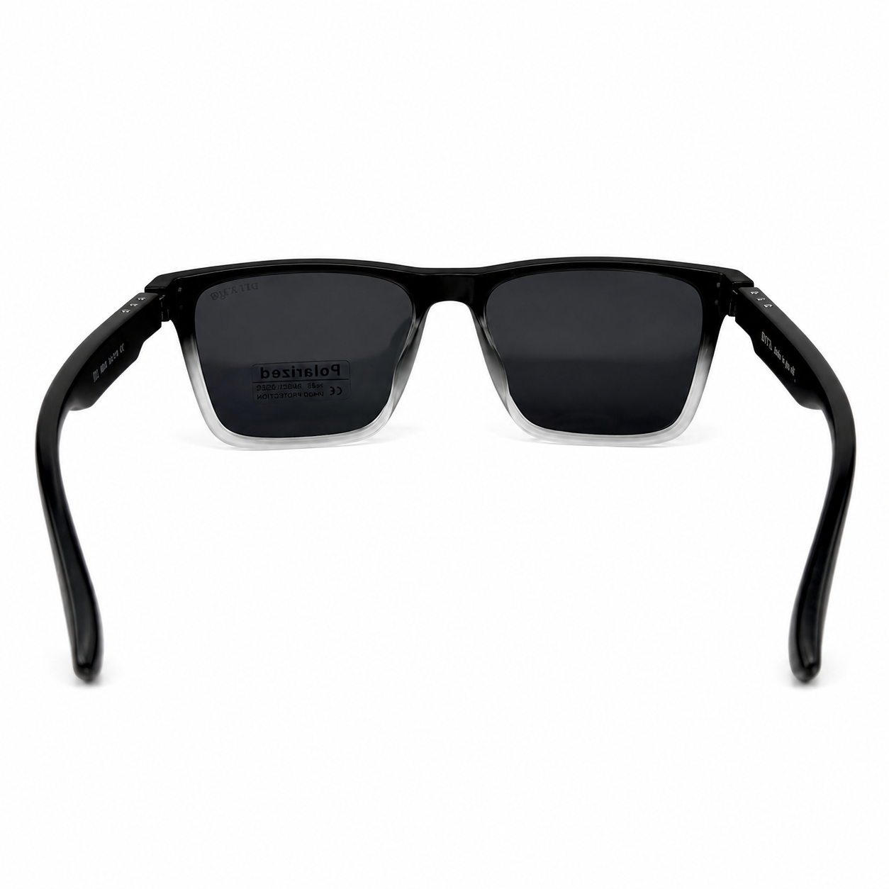 Image of DITA-Style Black Gradient Square Sunglasses | Polarized Gray Lenses & Silver Rivet Detail | UV400 Protection