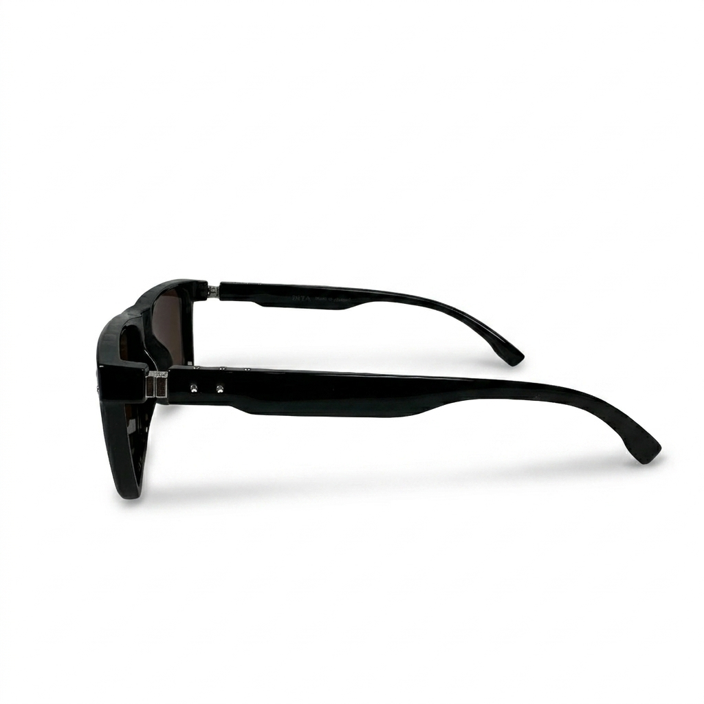 Image of DITA-Style Glossy Black Square Sunglasses | Polarized Brown Lenses & Double Rivet Detail | UV400 Protection