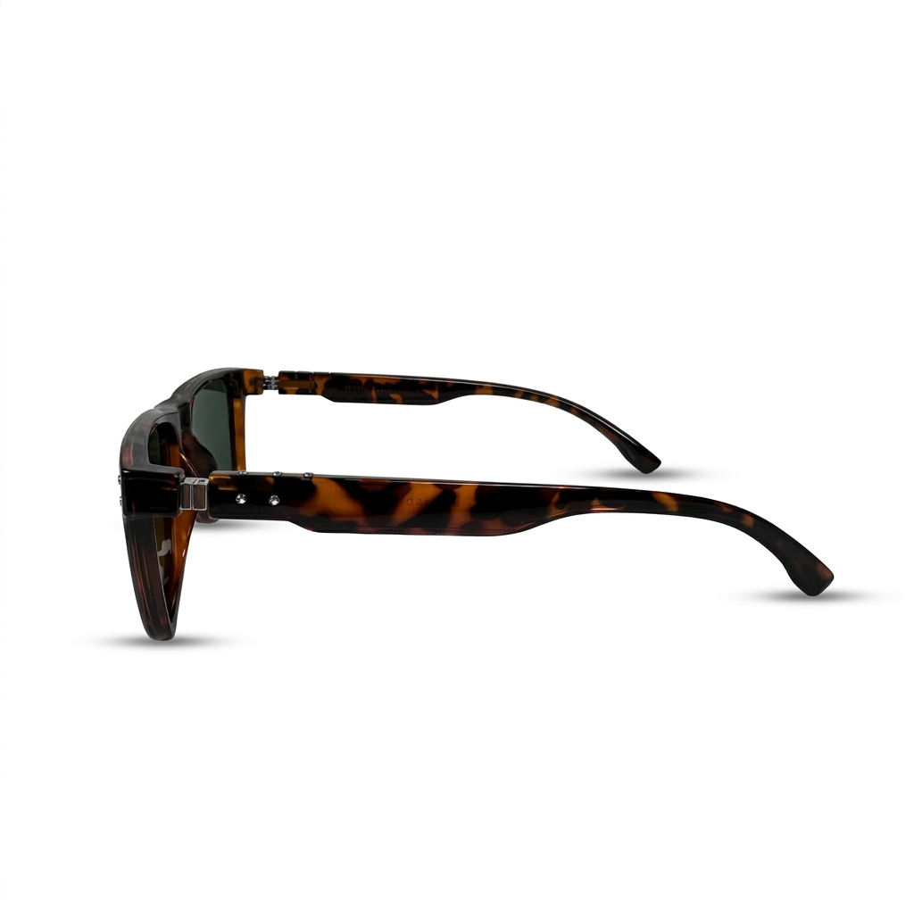 Image of DITA-Style Classic Tortoise Shell Square Sunglasses | Polarized Green G-15 Lenses & Double Rivet Detail | UV400 Protection