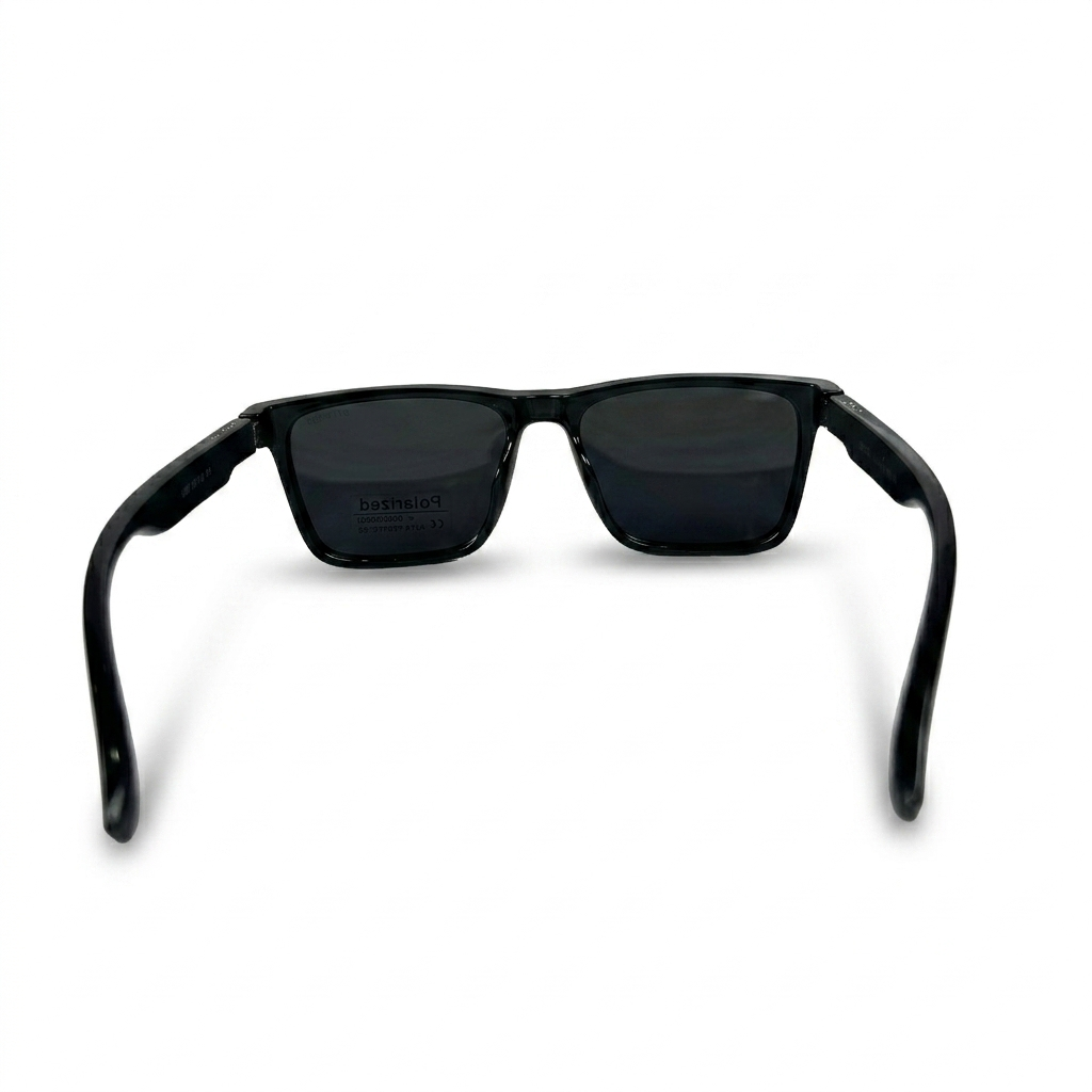 Image of DITA-Style Glossy Black Square Sunglasses | Polarized Gray Lenses & Double Rivet Detail | UV400 Protection