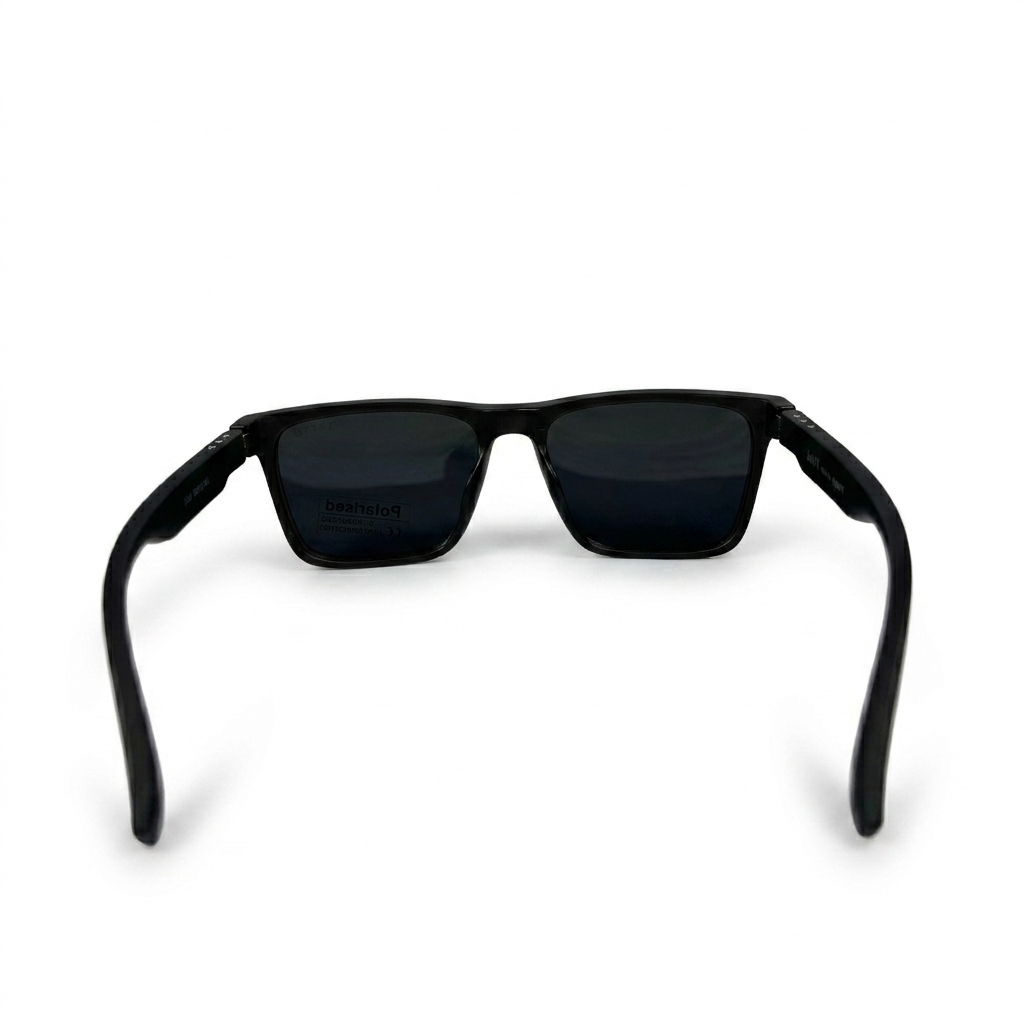 Image of DITA-Style Glossy Black Square Sunglasses | Polarized Gray Lenses & Silver Rivet Detailing | UV400 Protection