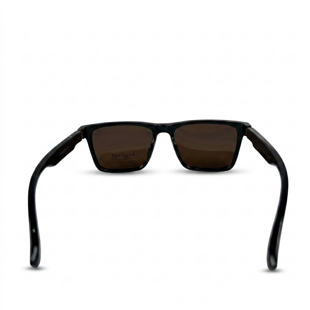 Image of DITA-Style Glossy Black Square Sunglasses | Polarized Brown Lenses & Double Rivet Detail | UV400 Protection
