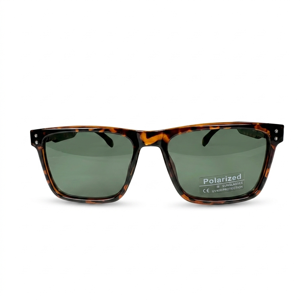 Image of DITA-Style Classic Tortoise Shell Square Sunglasses | Polarized Green G-15 Lenses & Double Rivet Detail | UV400 Protection