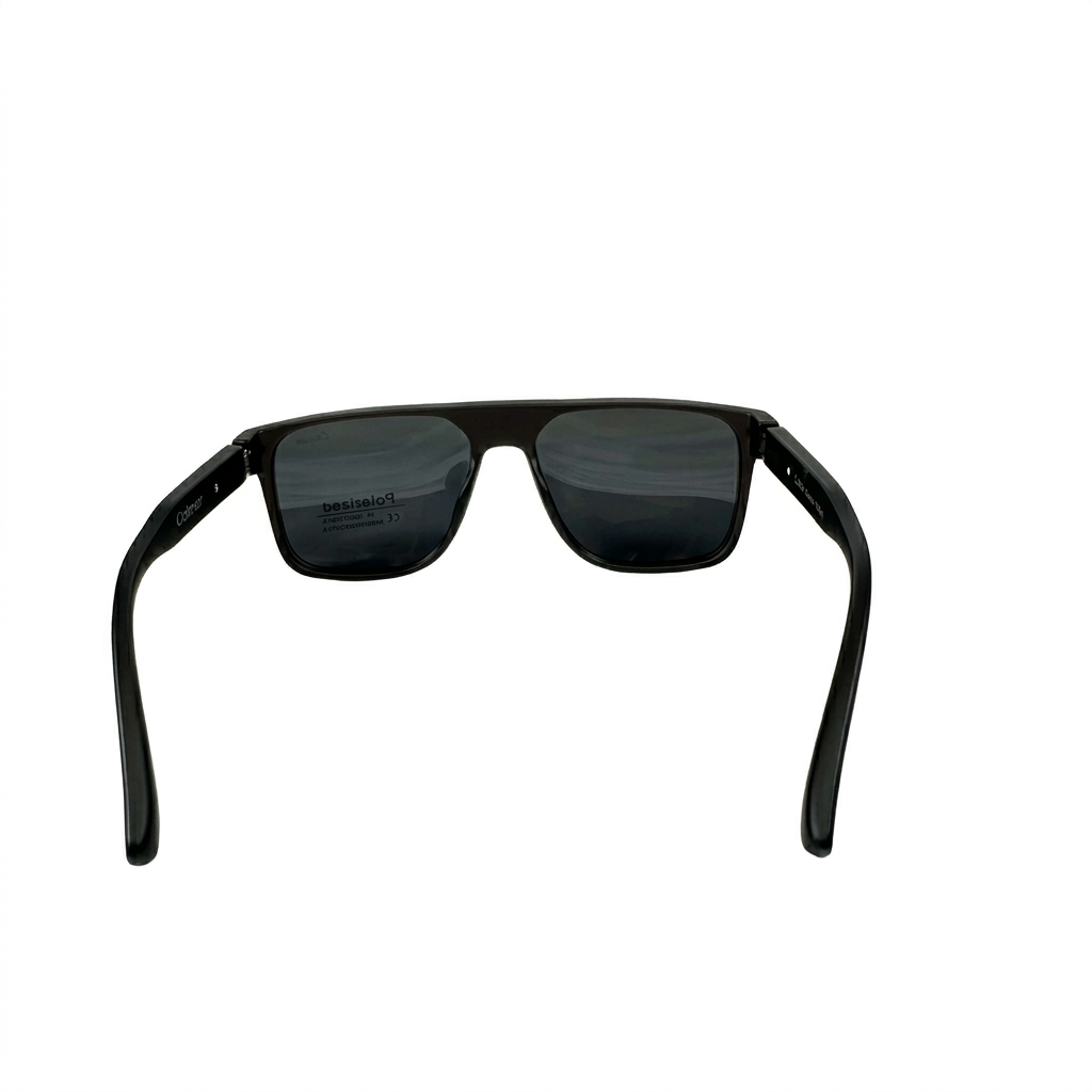 Image of Cartier-Style Matte Black Flat-Top Square Sunglasses | Polarized Gray Lenses & Gunmetal Temple Detail | UV400 Protection