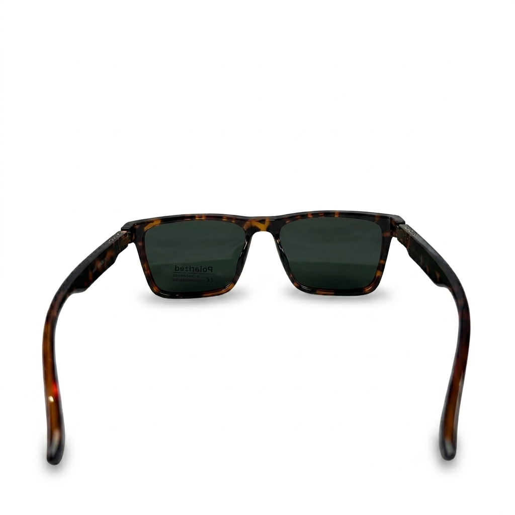Image of DITA-Style Classic Tortoise Shell Square Sunglasses | Polarized Green G-15 Lenses & Double Rivet Detail | UV400 Protection
