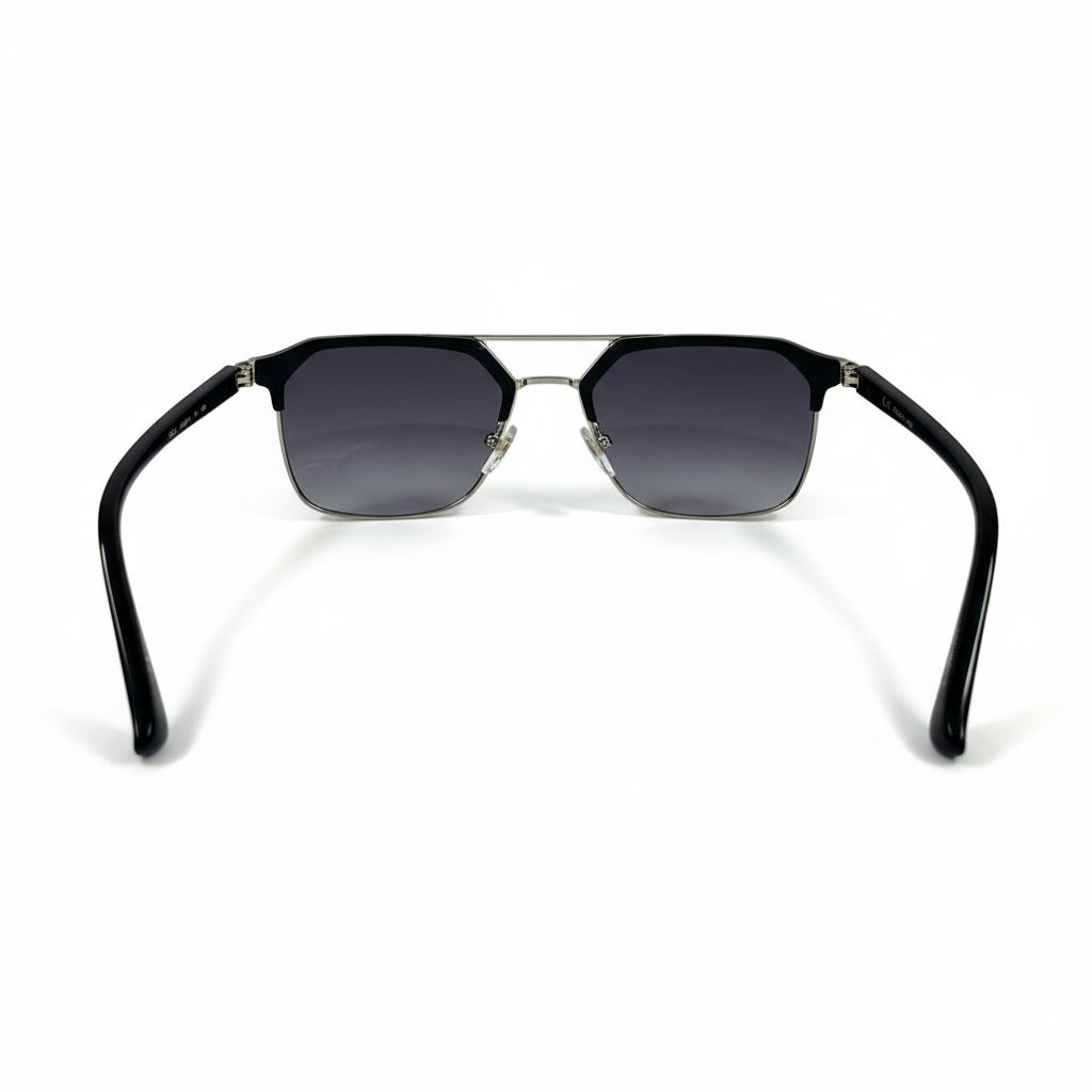 Image of Ray-Ban Style Double-Bridge Square Sunglasses | Black & Silver Frame with Gray Gradient Lenses (Unisex)