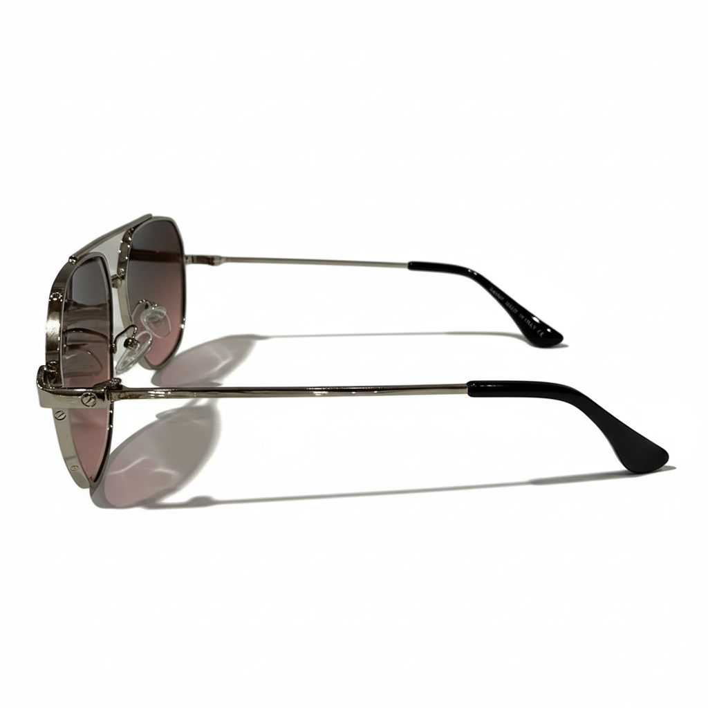 Image of Luxury-Inspired Silver Frame Aviator Sunglasses with Red Gradient Lenses
