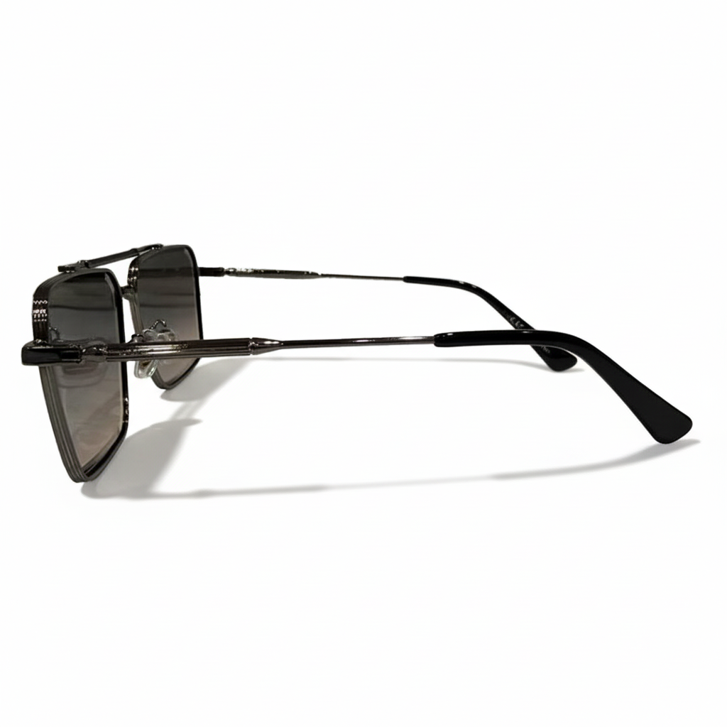 Image of Premium Gunmetal Aviator Shield Sunglasses - Oversized Square Metal Frame with Gradient Brown Lenses