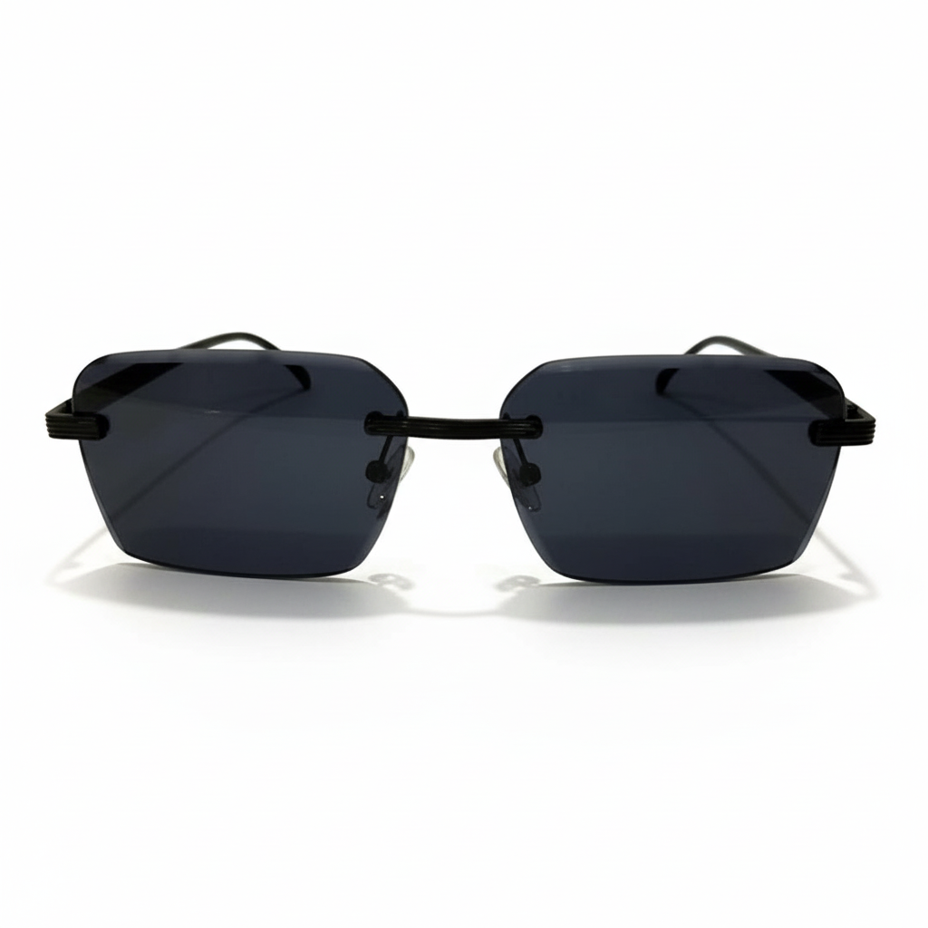 Image of Luxury Inspired Rimless Square Sunglasses for Men – Black Lenses & Wood-Finish Arms