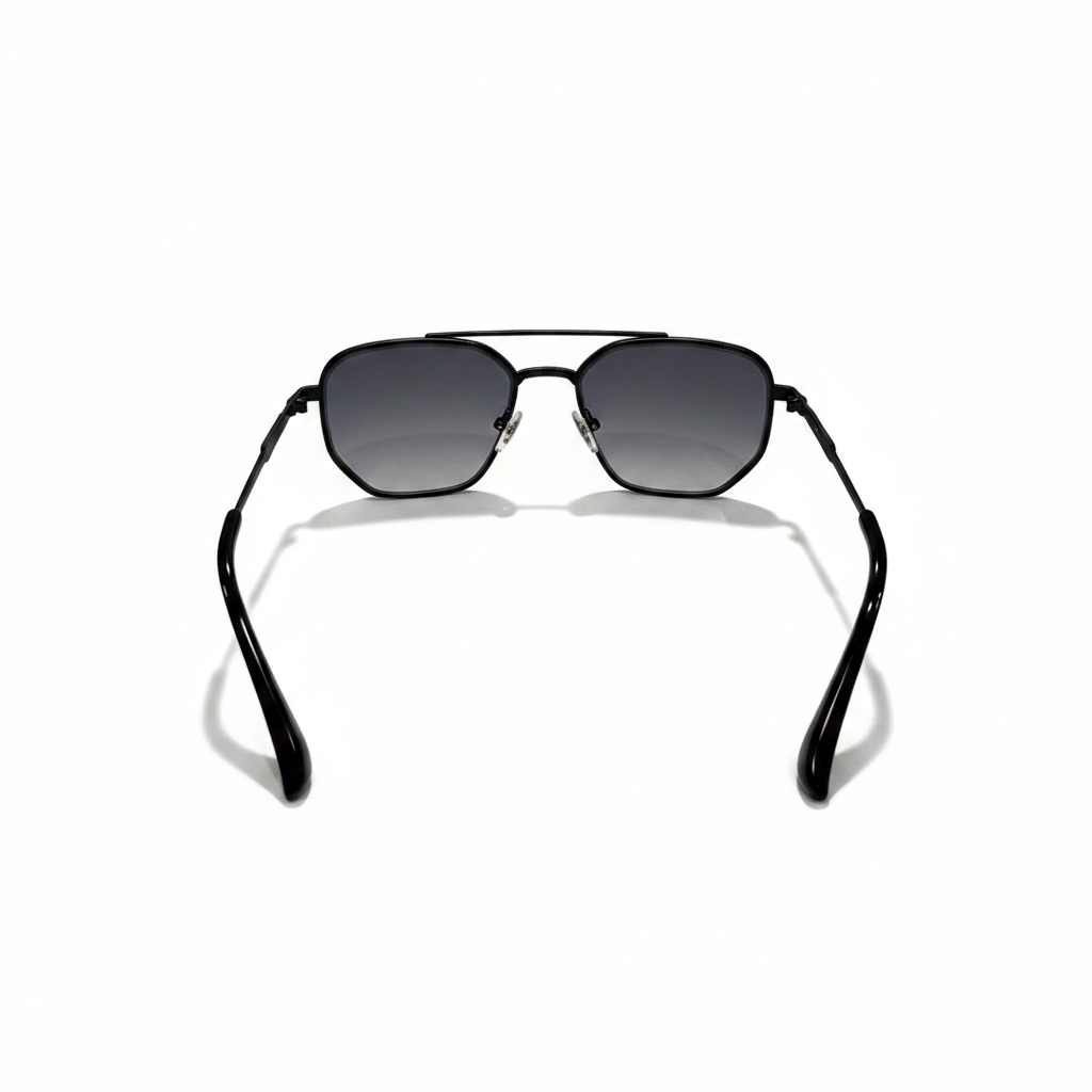 Image of Classic Black Frame Grey Gradient Square Aviator Sunglasses