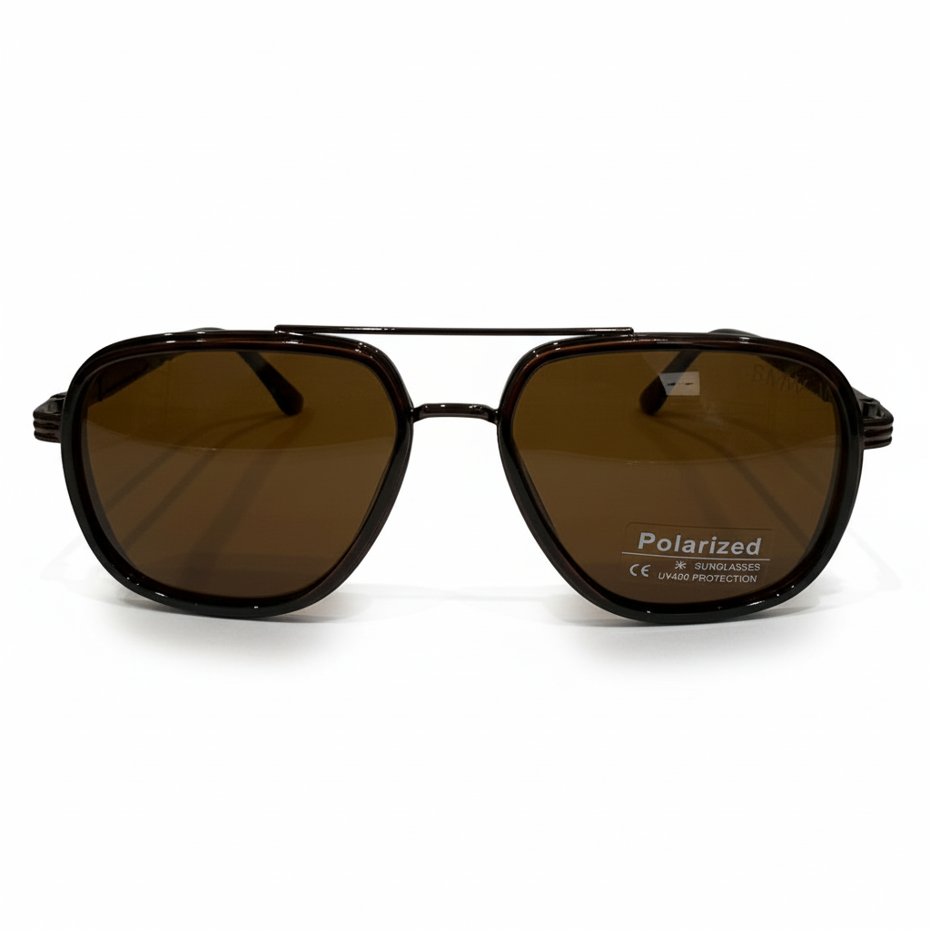 Image of Brown Polarized Aviator Sunglasses with Classic Frame
