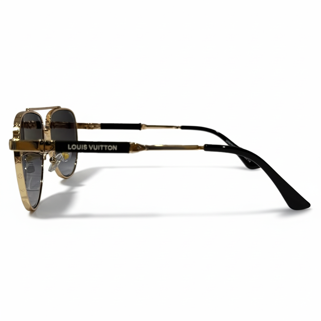 Image of Luxury Gold Aviator Sunglasses - Premium Double Bridge Metal Frame with Blue Gradient Lenses