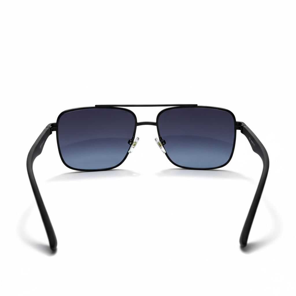 Image of Cartier-Style Matte Black Navigator Sunglasses | Blue Gradient Lenses & Double Bridge | Men’s Luxury Square Frame