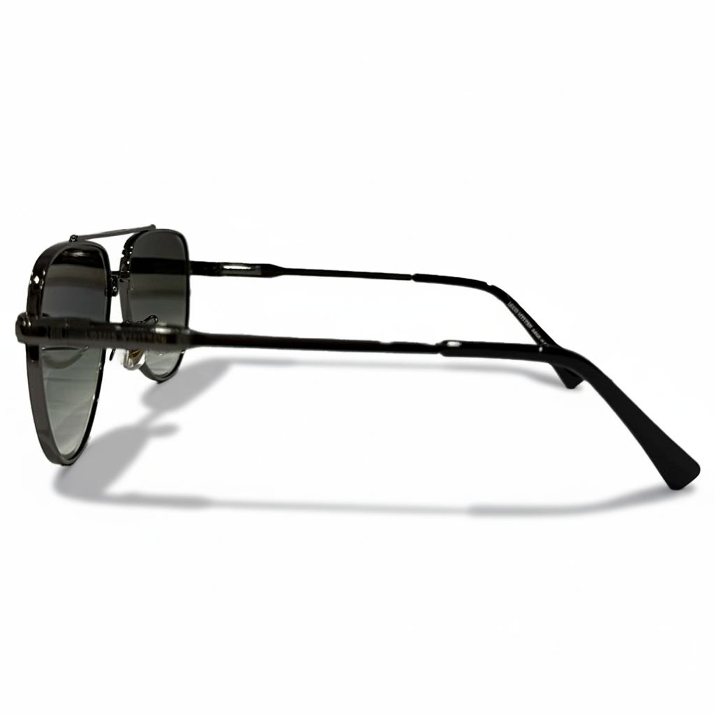 Image of Luxury Gunmetal Aviator Sunglasses - Premium Double Bridge Metal Frame with Green Gradient Lenses & UV Protection