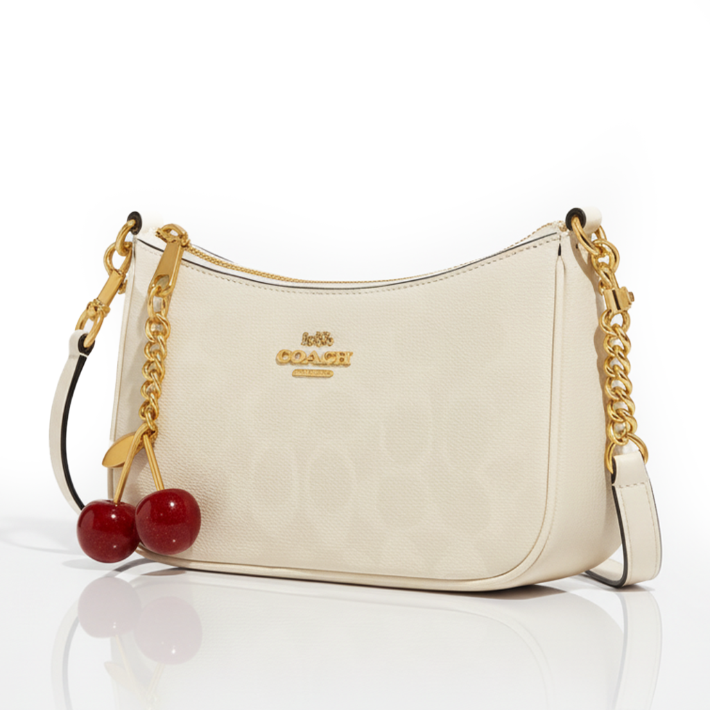 Image of Signature Print Shoulder Bag with Decorative Charm