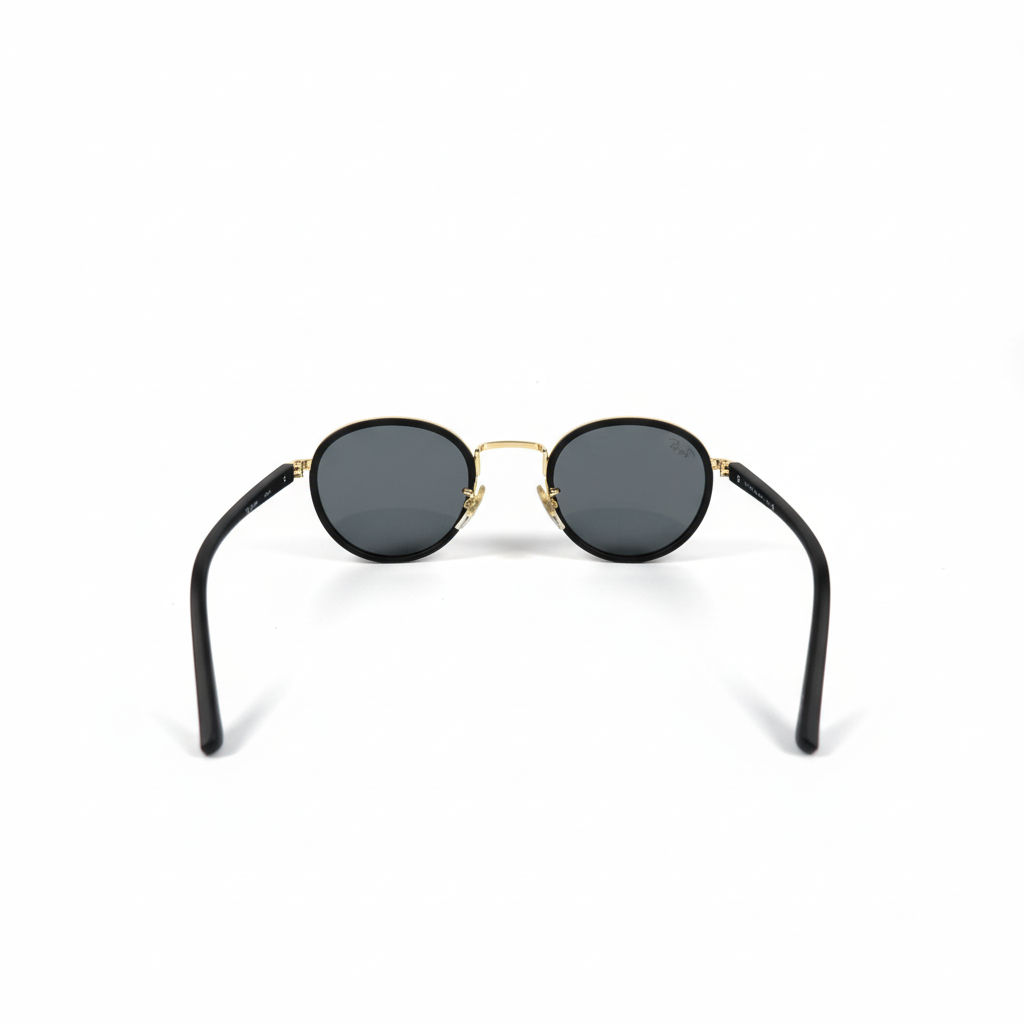 Image of Round Gold-Black Metal Sunglasses | Unisex Retro Circle Frame with Dark Gray Lenses