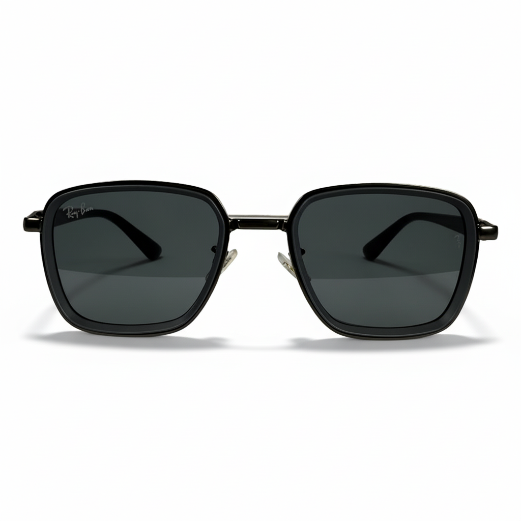 Image of Ray-Ban Style Matte Black Square Sunglasses | Dark Gray Lenses & Orange Temple Accents (Unisex)