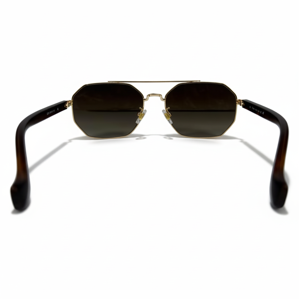 Image of Cartier-Style Gold Hexagonal Navigator Sunglasses | Dark Gray Gradient Lenses & Brown Temples | Men’s Luxury Aviator