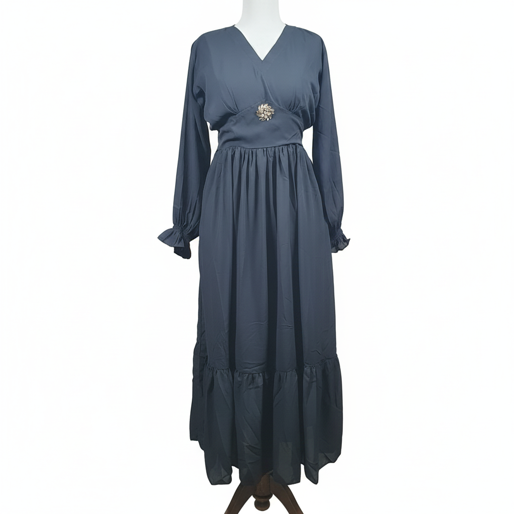 Image of Embellished V-Neck Ruffle Hem Maxi Dress