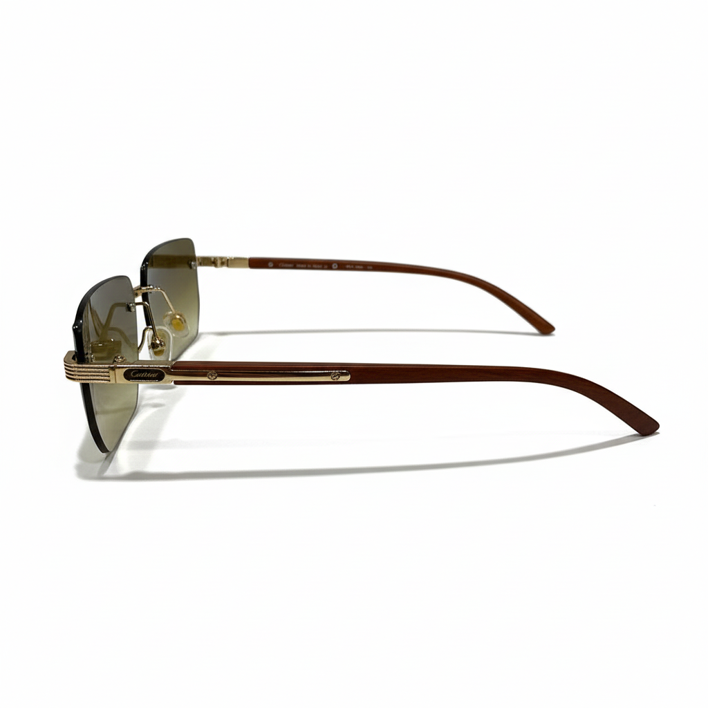 Image of Luxury Inspired Square Sunglasses for Men – Gold Frame with Wood-Finish Arms