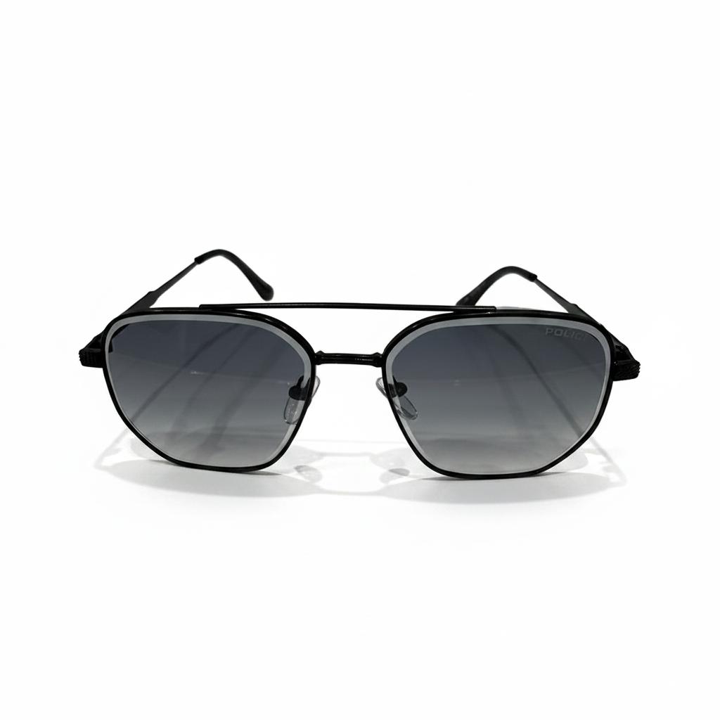 Image of Classic Black Frame Grey Gradient Square Aviator Sunglasses