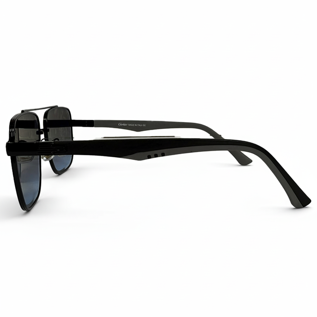 Image of Cartier-Style Matte Black Navigator Sunglasses | Blue Gradient Lenses & Double Bridge | Men’s Luxury Square Frame