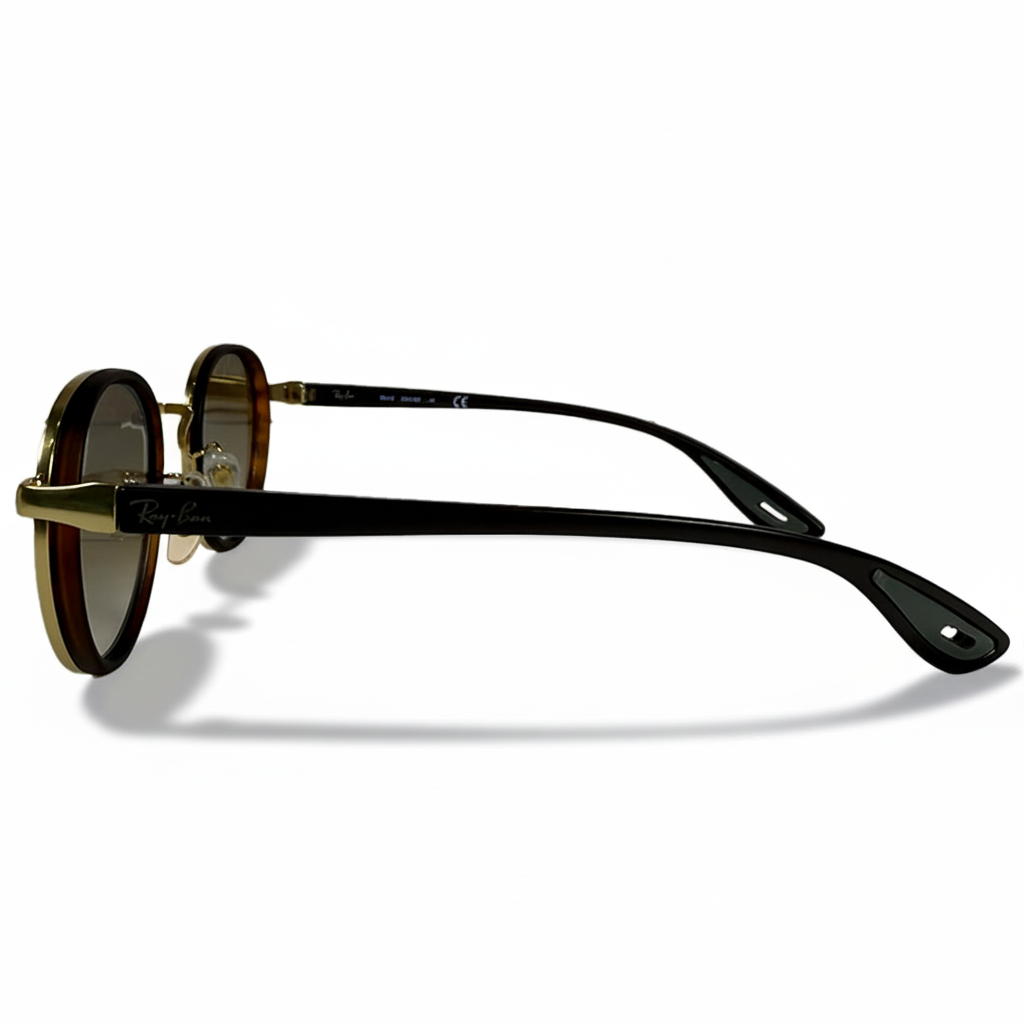 Image of Ray-Ban Style Round Metal Sunglasses | Gold Frame with Tortoise Rim & Brown Gradient Lenses (Unisex)