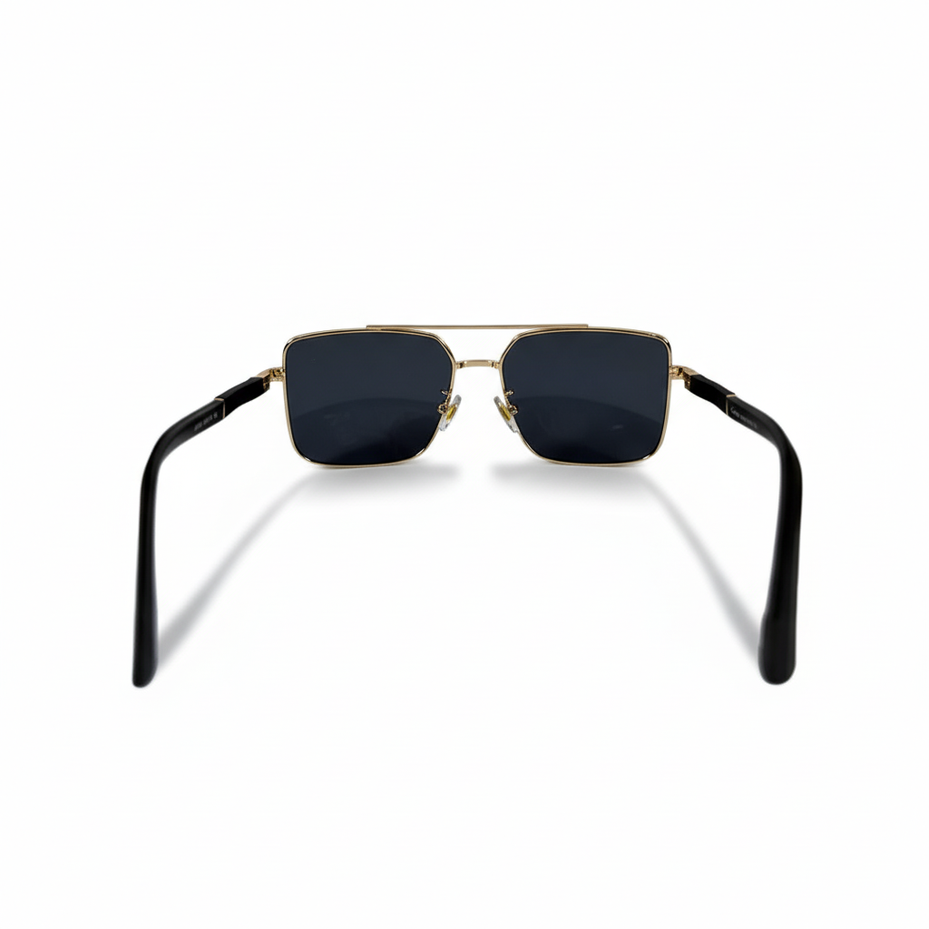 Image of Cartier-Style Gold Square Navigator Sunglasses | Dark Gray Lenses & Black Temples | Unisex Luxury Aviator
