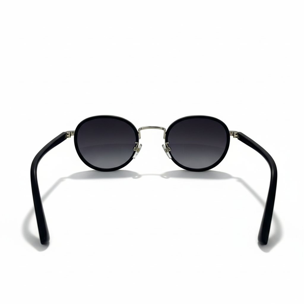 Image of Ray-Ban Style Round Metal Sunglasses | Silver & Black Frame with Gray Gradient Lenses (Unisex)