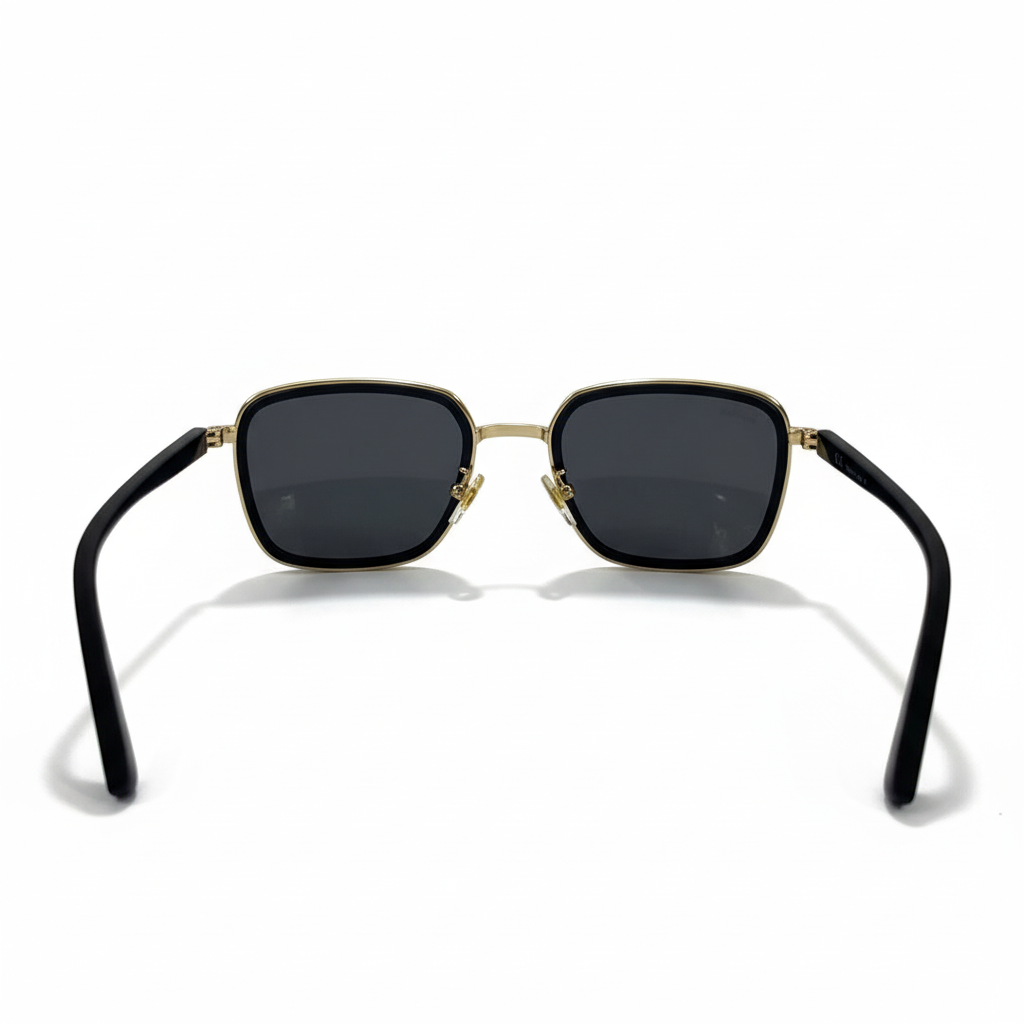 Image of Ray-Ban Style Gold & Black Square Navigator Sunglasses | Gray Lenses & Red Temple Tips | Unisex Designer Look