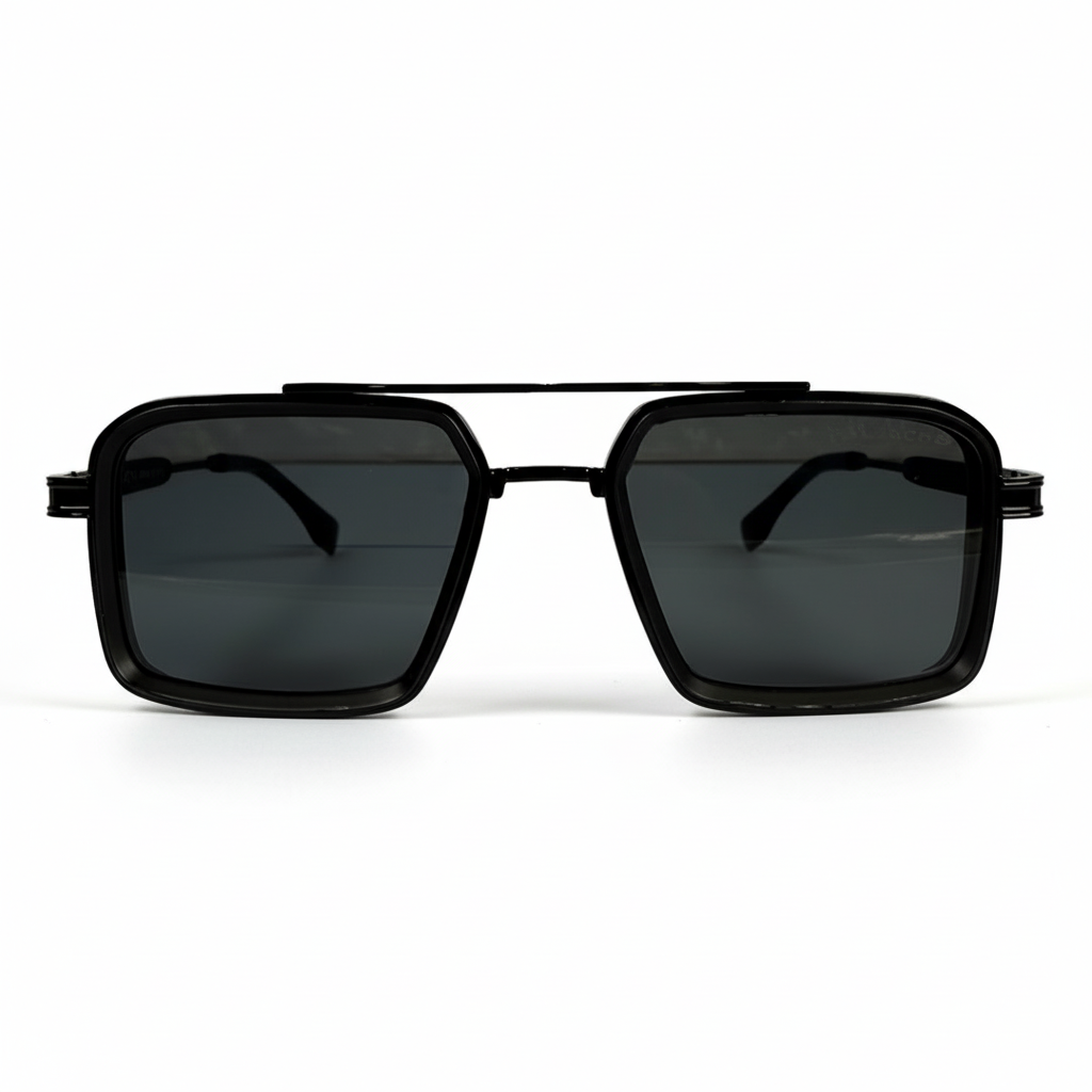 Image of Maybach-Style Matte Black Navigator Sunglasses | Square Aviator Frame with Dark Gray Lenses & Side Shields | Men’s Luxury Shades