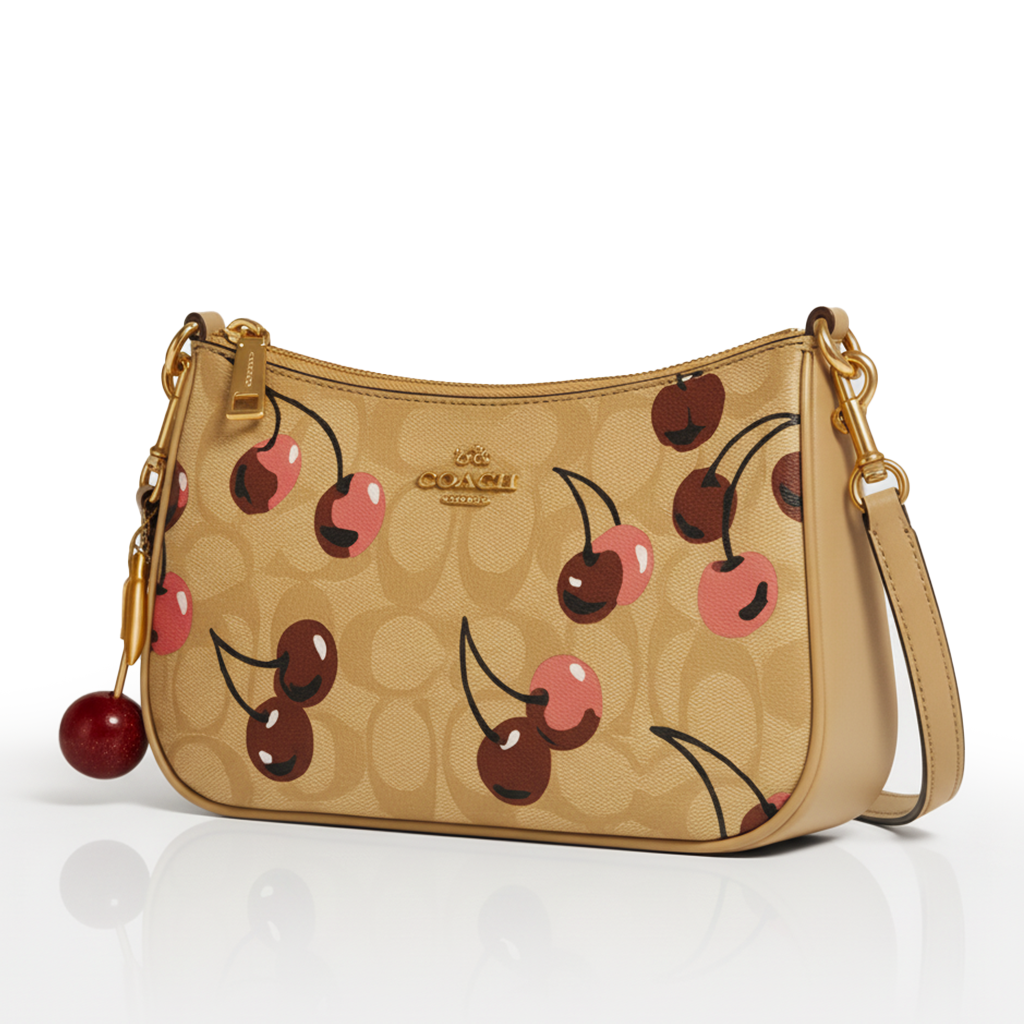 Image of Signature Print Shoulder Bag with Decorative Charm