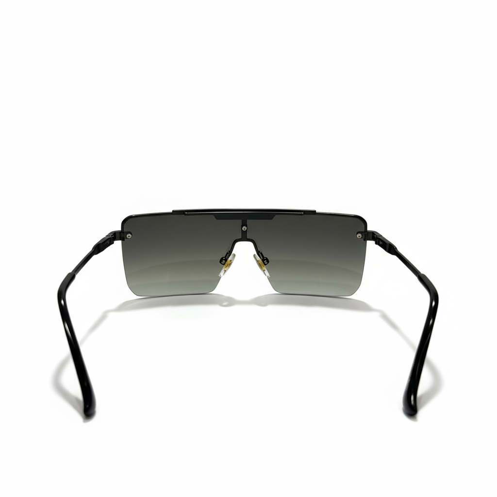 Image of Modern Shield Sunglasses - Black Metal Frame with Green Gradient Lens & Rimless Design