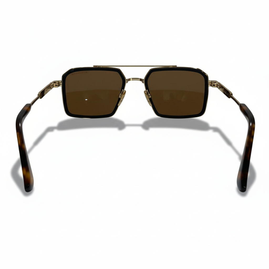 Image of Maybach-Style Gold & Black Square Navigator Sunglasses | Brown Lenses & Double Bridge | Men’s Luxury Statement Shades