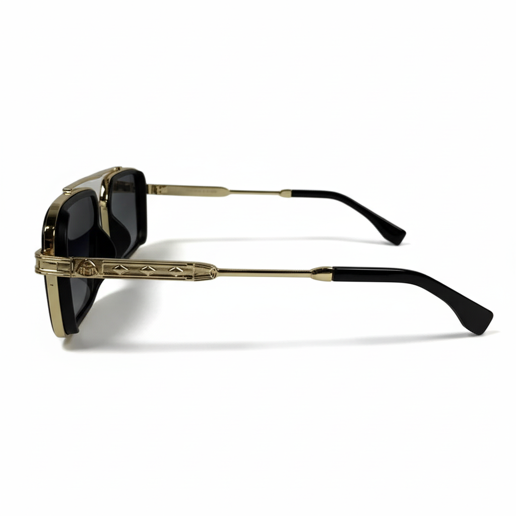 Image of Maybach-Style Gold & Black Square Navigator Sunglasses | Gray Gradient Lenses & Double Bridge | Men’s Luxury Shades