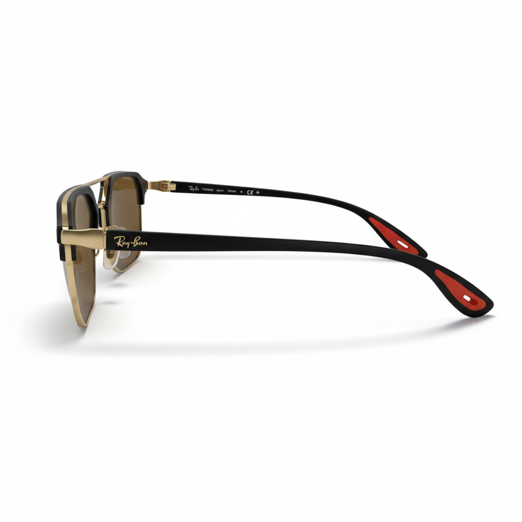Image of Ray-Ban Style Black & Gold Square Navigator Sunglasses | Brown Lenses & Double Bridge | Unisex Designer Look