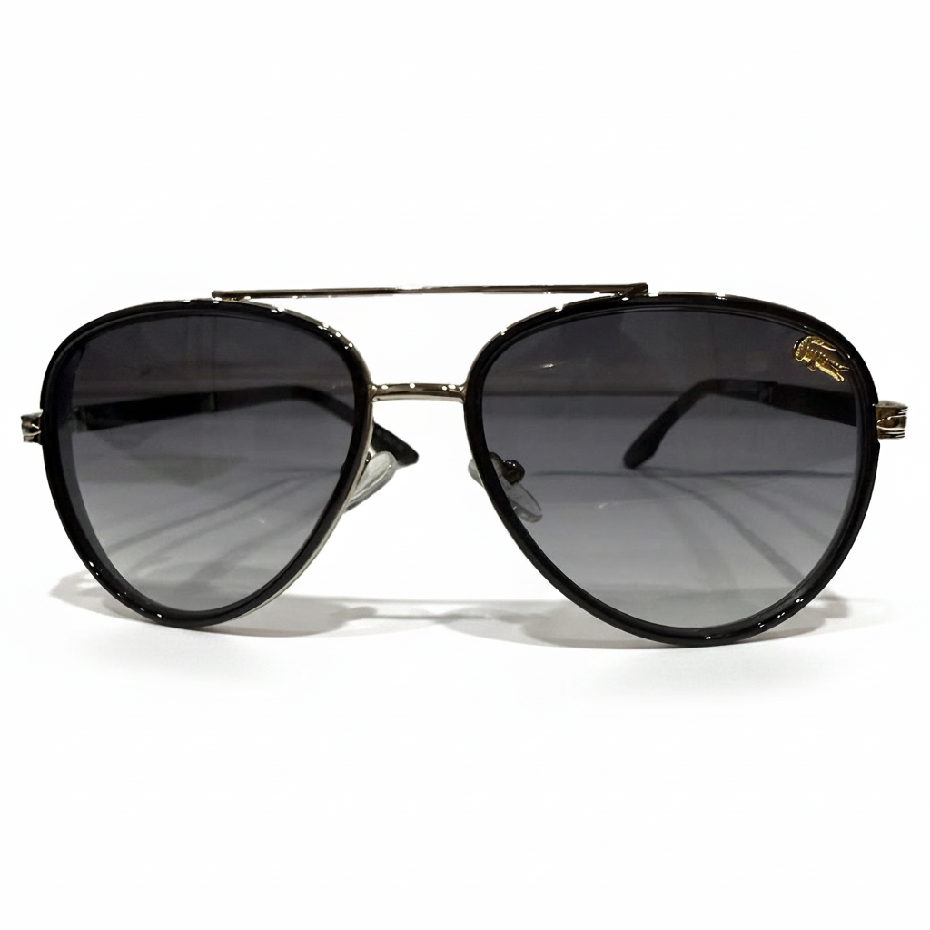 Image of Black Aviator Sunglasses with Grey Gradient Lenses for Men