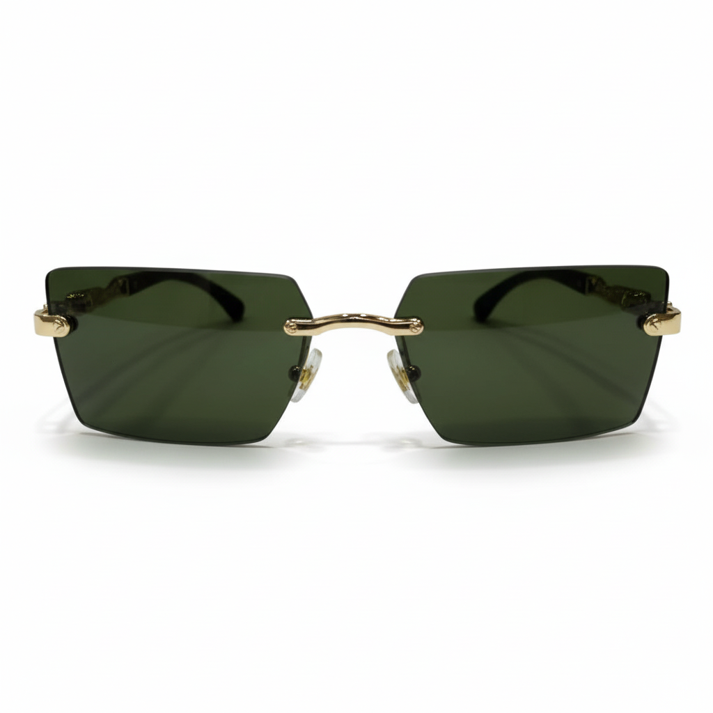Image of Luxury Inspired Rimless Square Sunglasses for Men – Gold Frame with Green Lenses