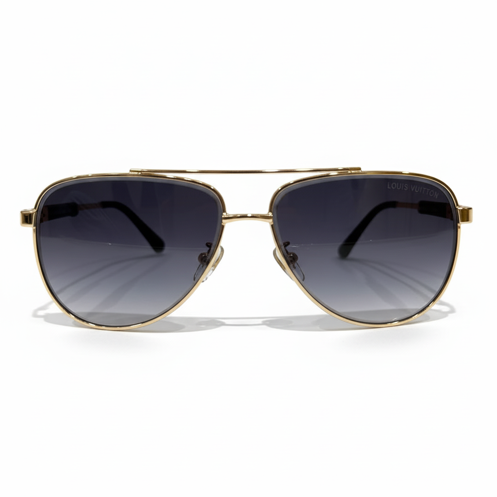 Image of Luxury Gold Aviator Sunglasses - Premium Double Bridge Metal Frame with Blue Gradient Lenses